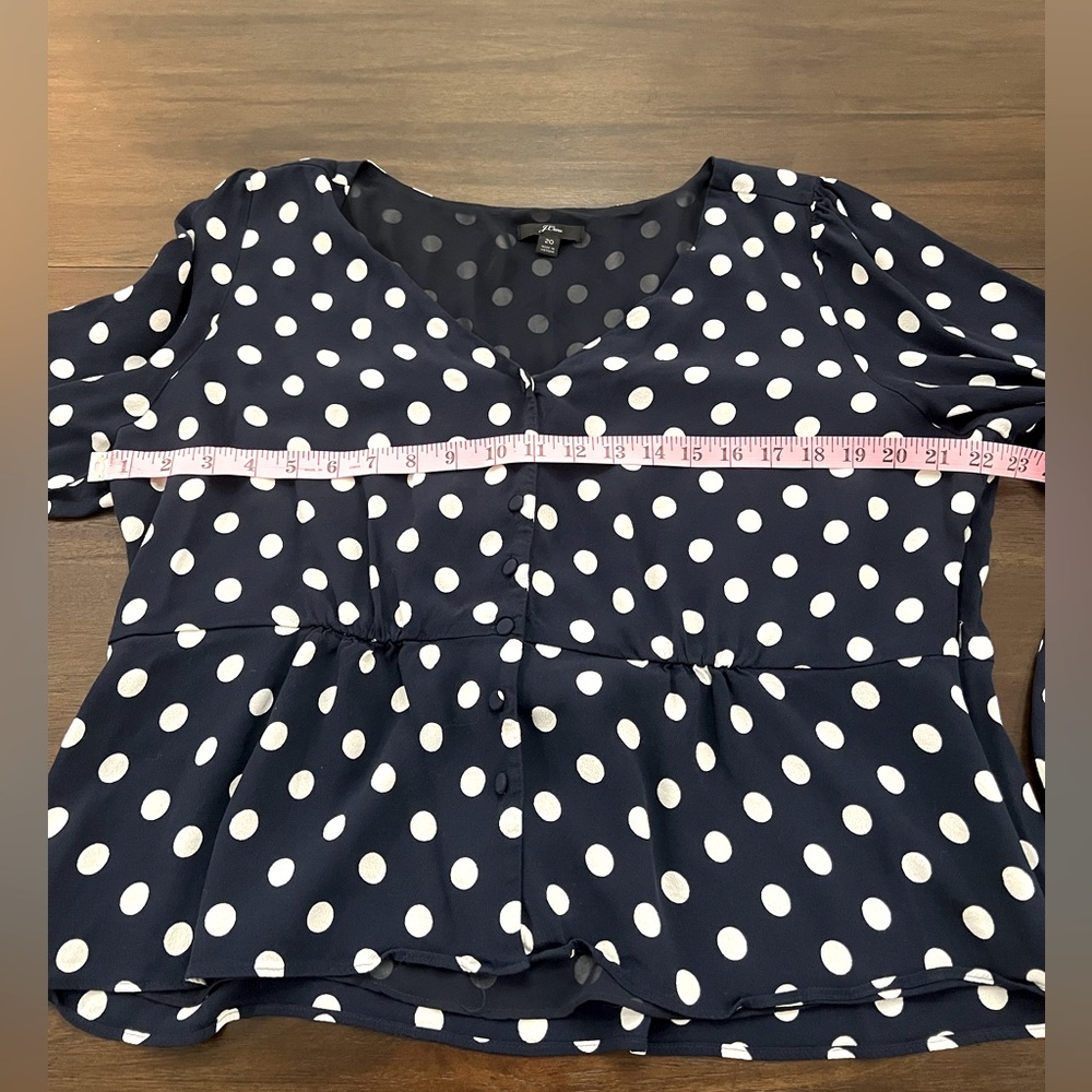 J. Crew Navy Polka Dot Peplum Blouse - Picture 8 of 9